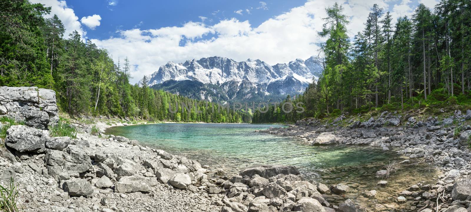 An image of the Eibsee and the Zugspitze in Bavaria Germany