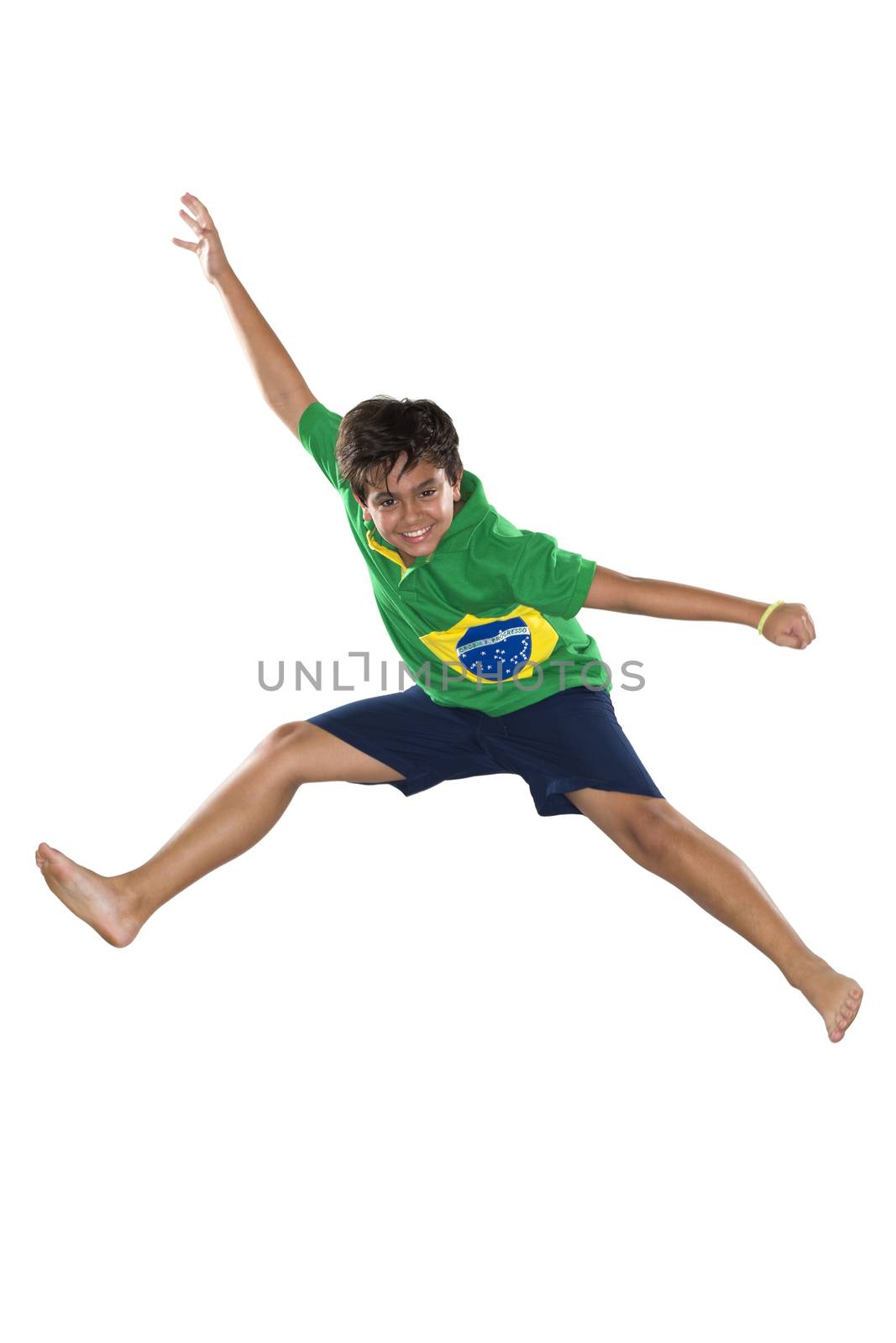 Soccer Boy, jumping, Brazilian flag