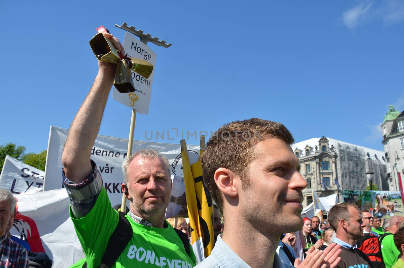 Norwegian farmers protest the Norwegian government's agricultural policies during a rally organized by the Norwegian Agrarian Association (Norsk Bondelag) in front of the Norwegian parliament in Oslo.