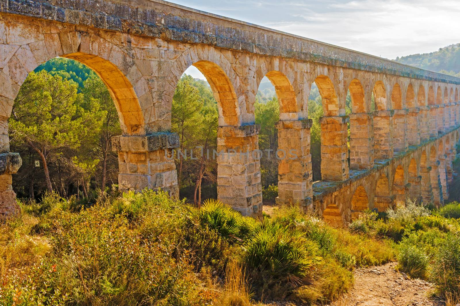 Aqueducts from the Roman area  (1st century) build between the sides of the Arcs ravine which brought the water from the Francoli river to the ancient city of Tarraco, capital of the Roman province of Hispania.