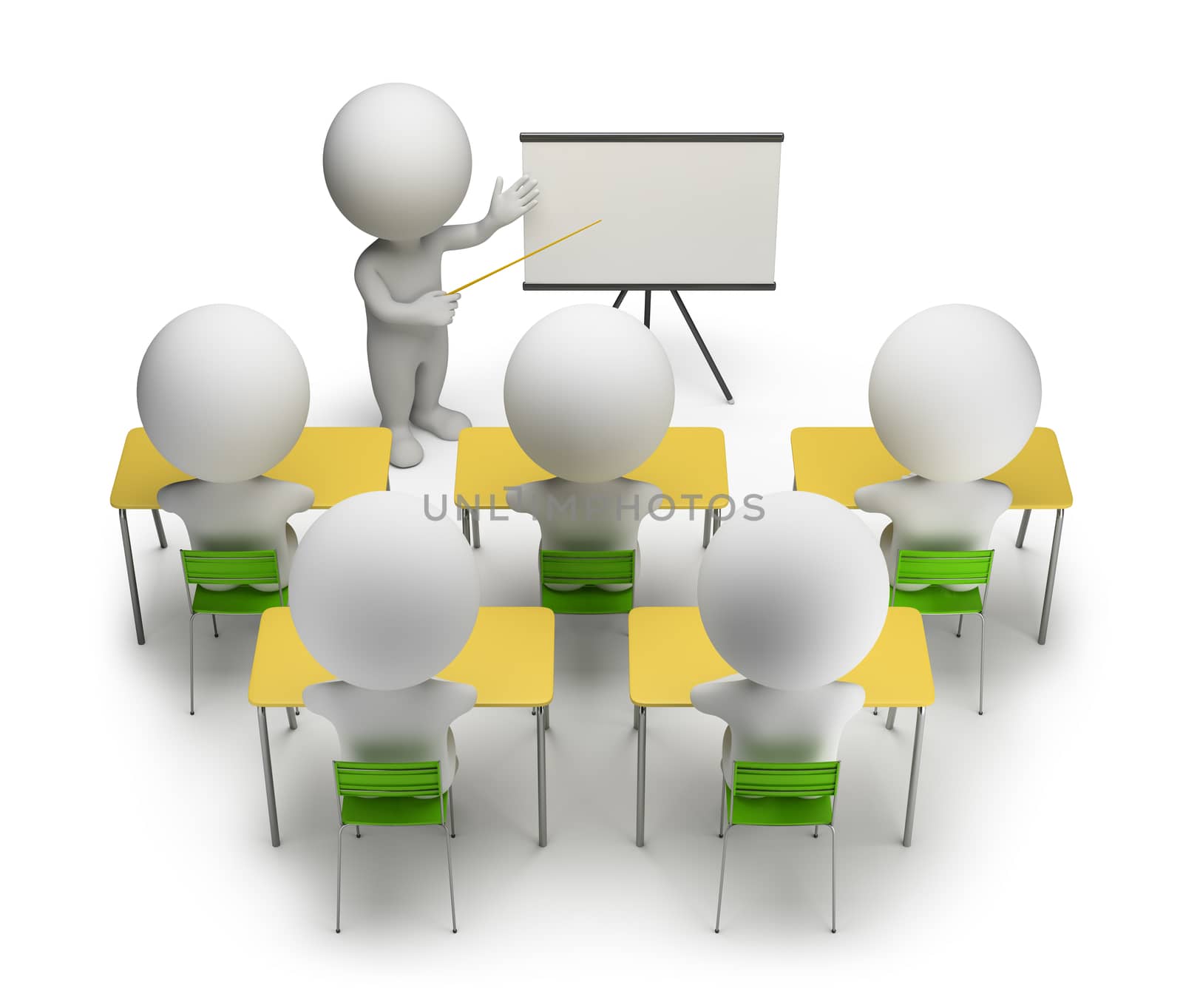 3d small people studying in training courses. 3d image. White background.