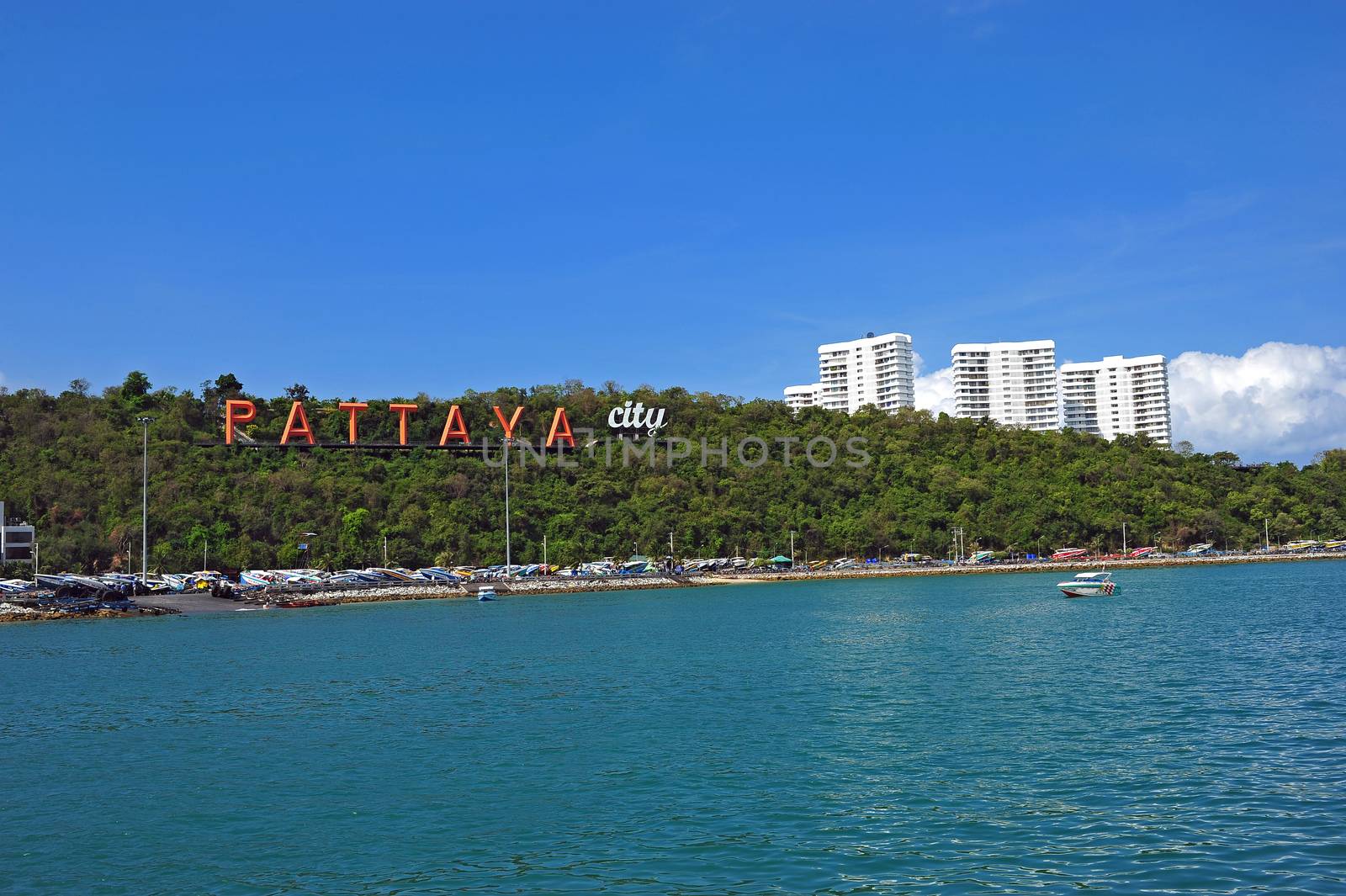 Seascape in blue sky day at Pattaya, Thailand by think4photop