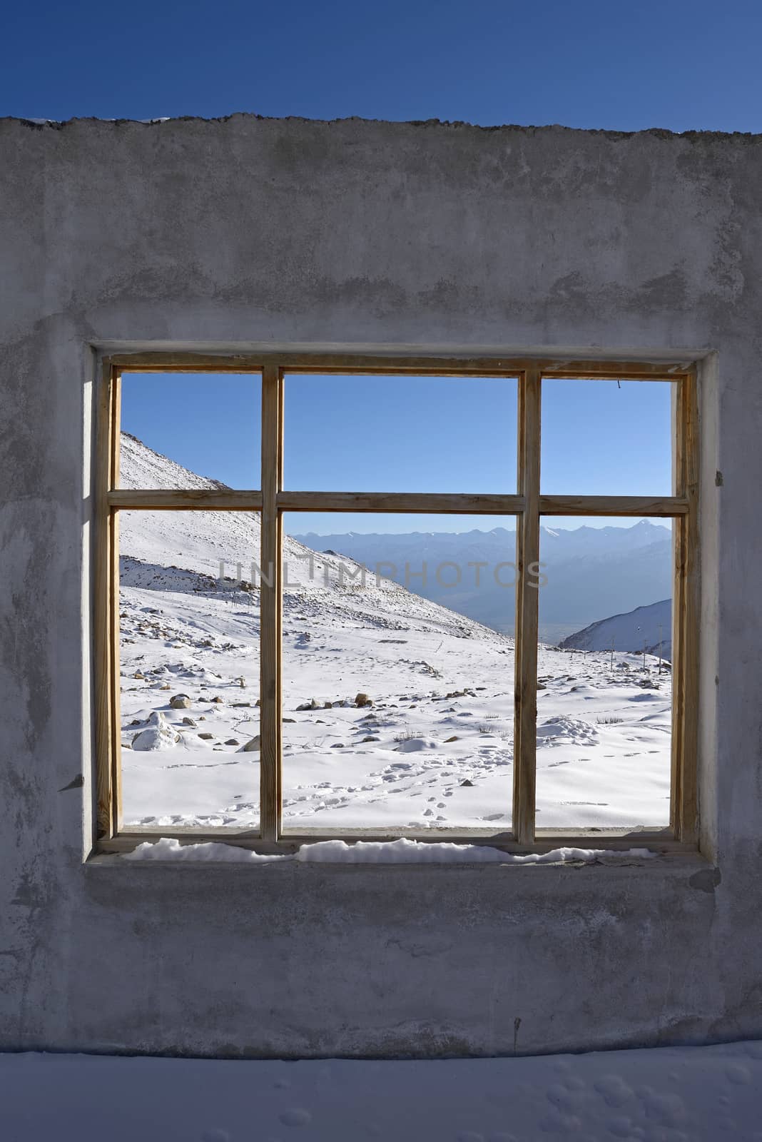 Window shot of Leh ladakh snow mountain background