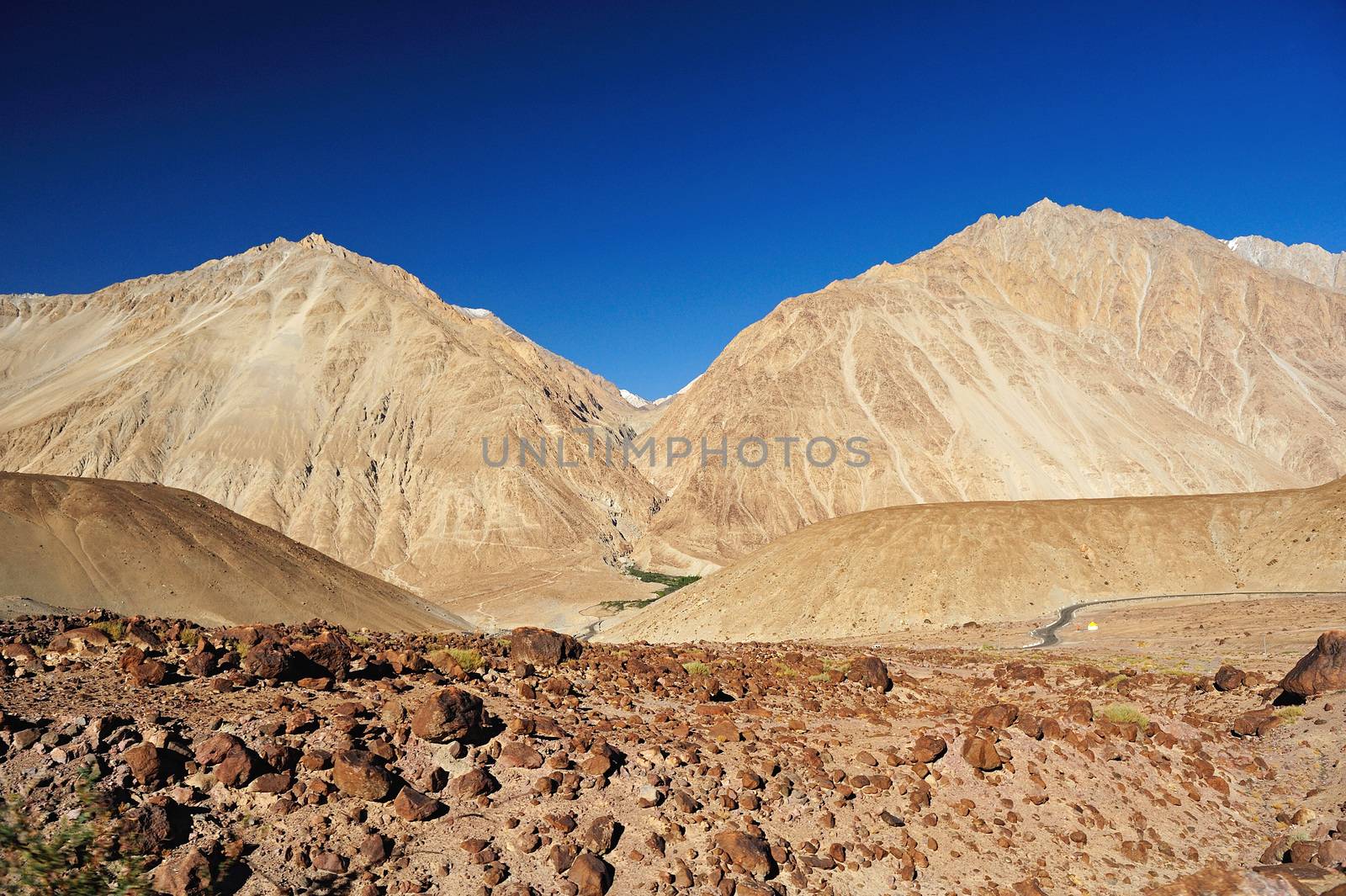 Beautiful scenic view of Leh valley, Ladakh range, Jammu & Kashmir, Northern India