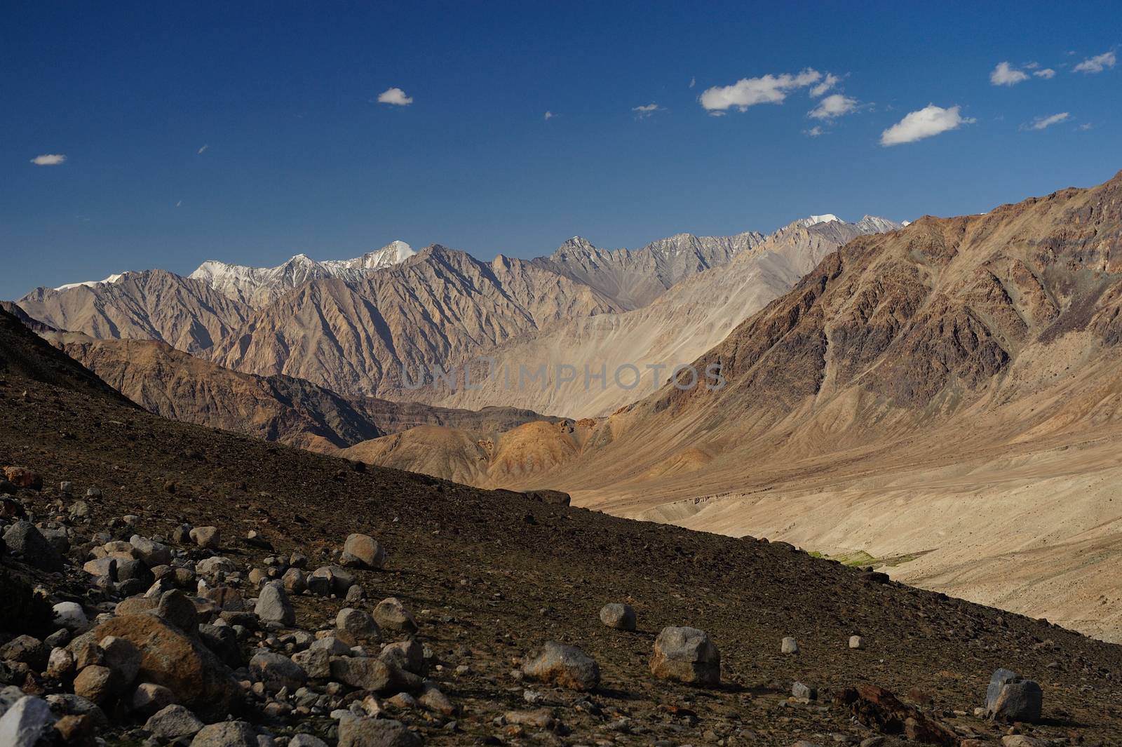 Beautiful scenic view of Leh valley, Ladakh range, Jammu & Kashmir, Northern India