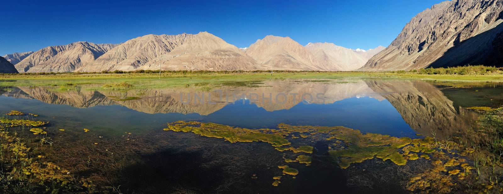 Beautiful scenic view of Leh valley, Ladakh range, Jammu & Kashmir, Northern India