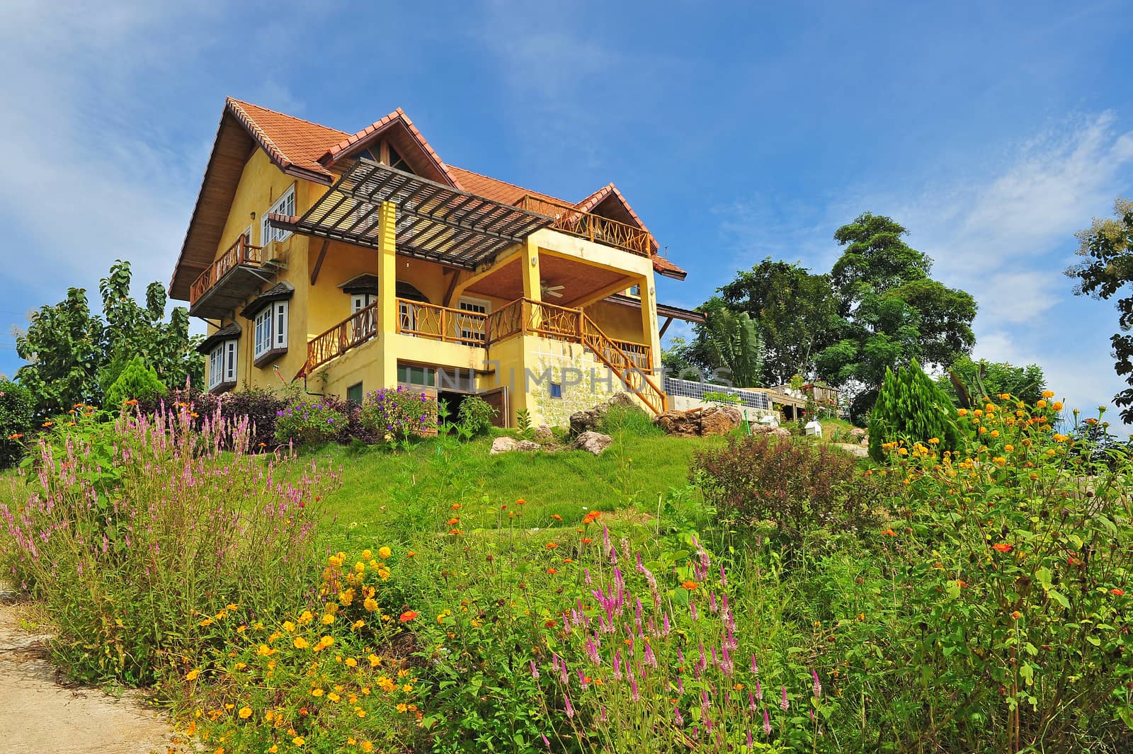 Yellow classic house on hill, pai, maehongson, thailand by think4photop