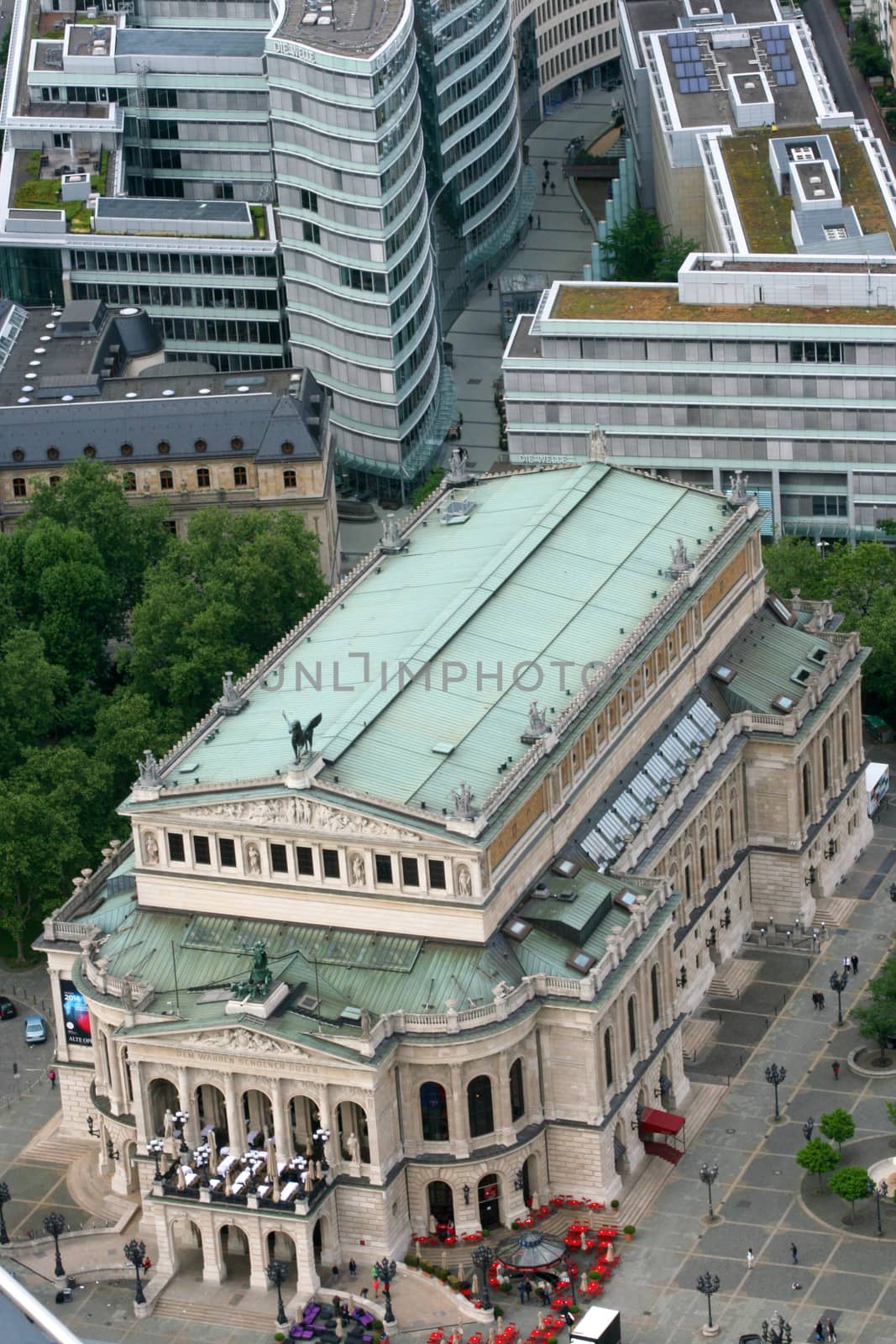 FRANKFURT AM MAIN, GERMANY, MAY The 3rd 2014: Aerial shot of  The Opera House in Frankfurt am Main, Germany.
