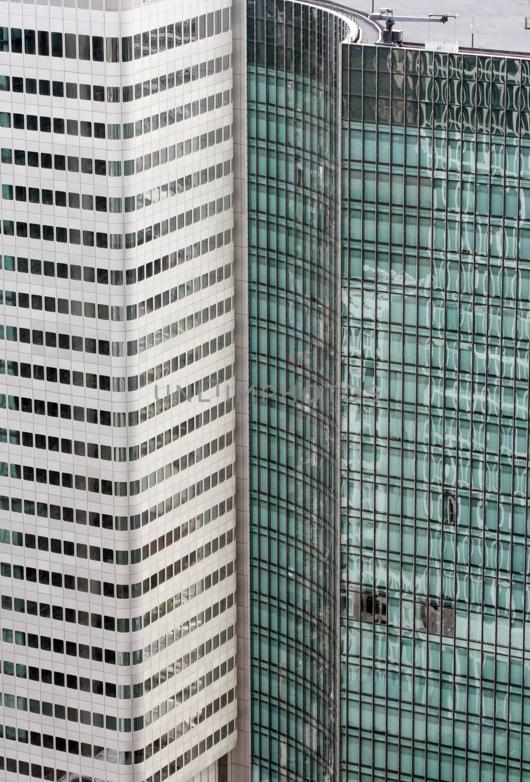 Detail from a pair of modern corporate buildings.