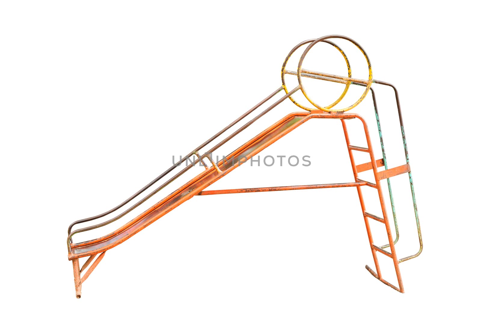 Old playground equipment on white background,with clipping path