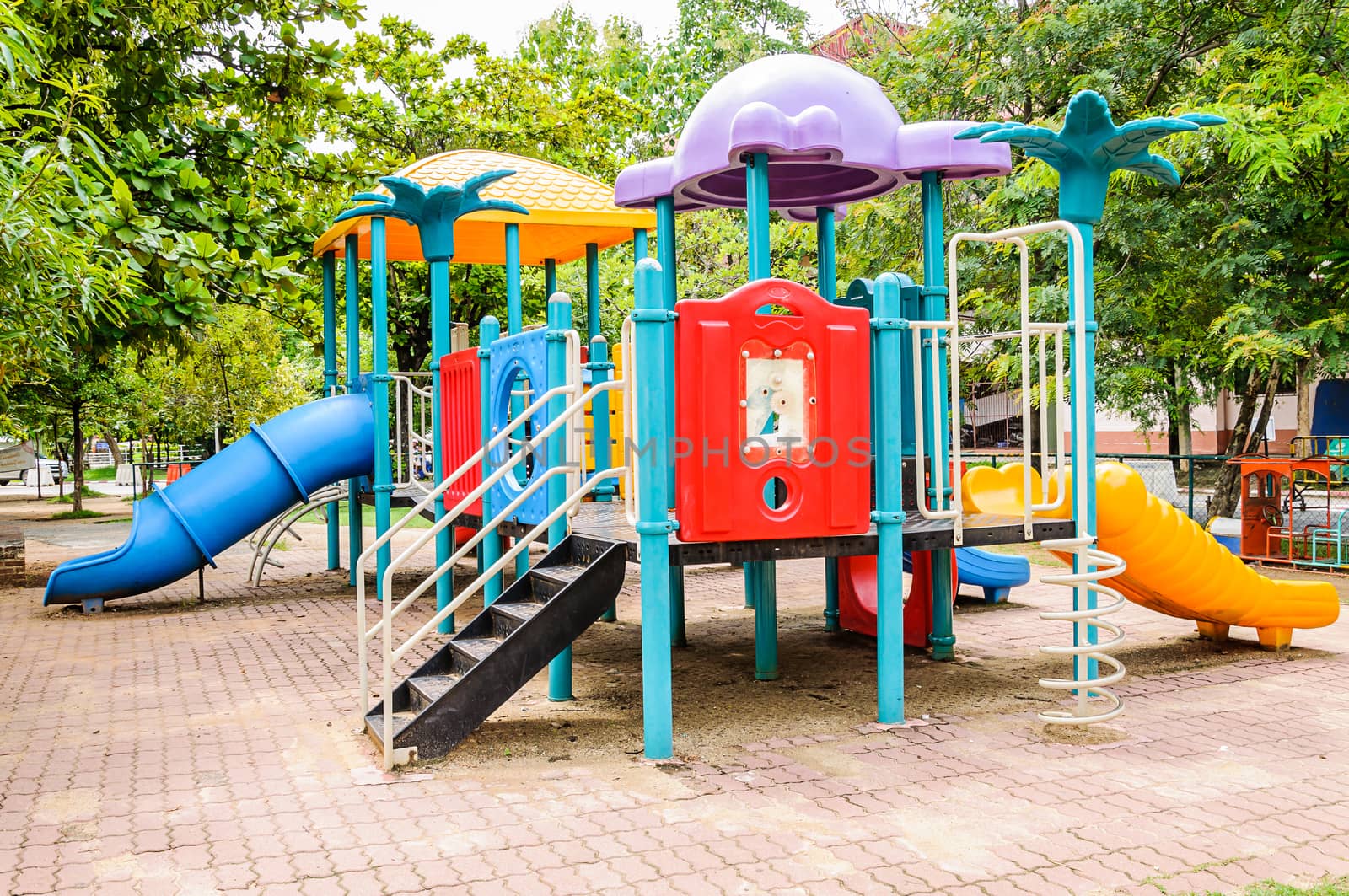 Colorful playground equipment on the playground