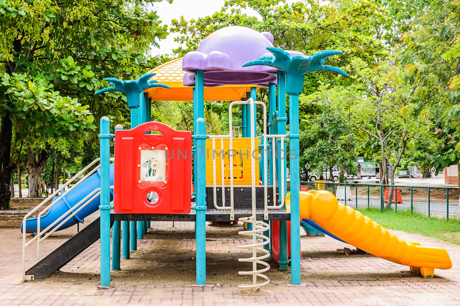 Colorful playground equipment on the playground