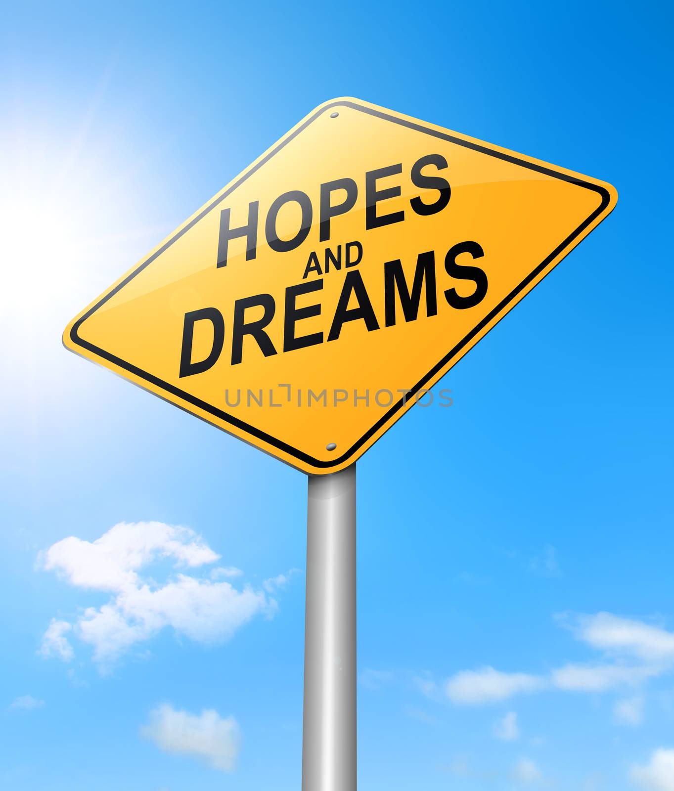 Illustration depicting a sign with a hopes and dreams concept.