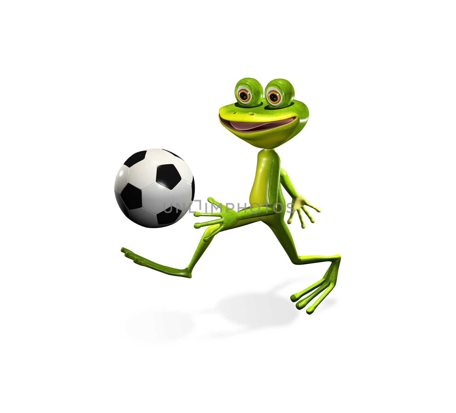 illustration  merry soccer player frog with ball