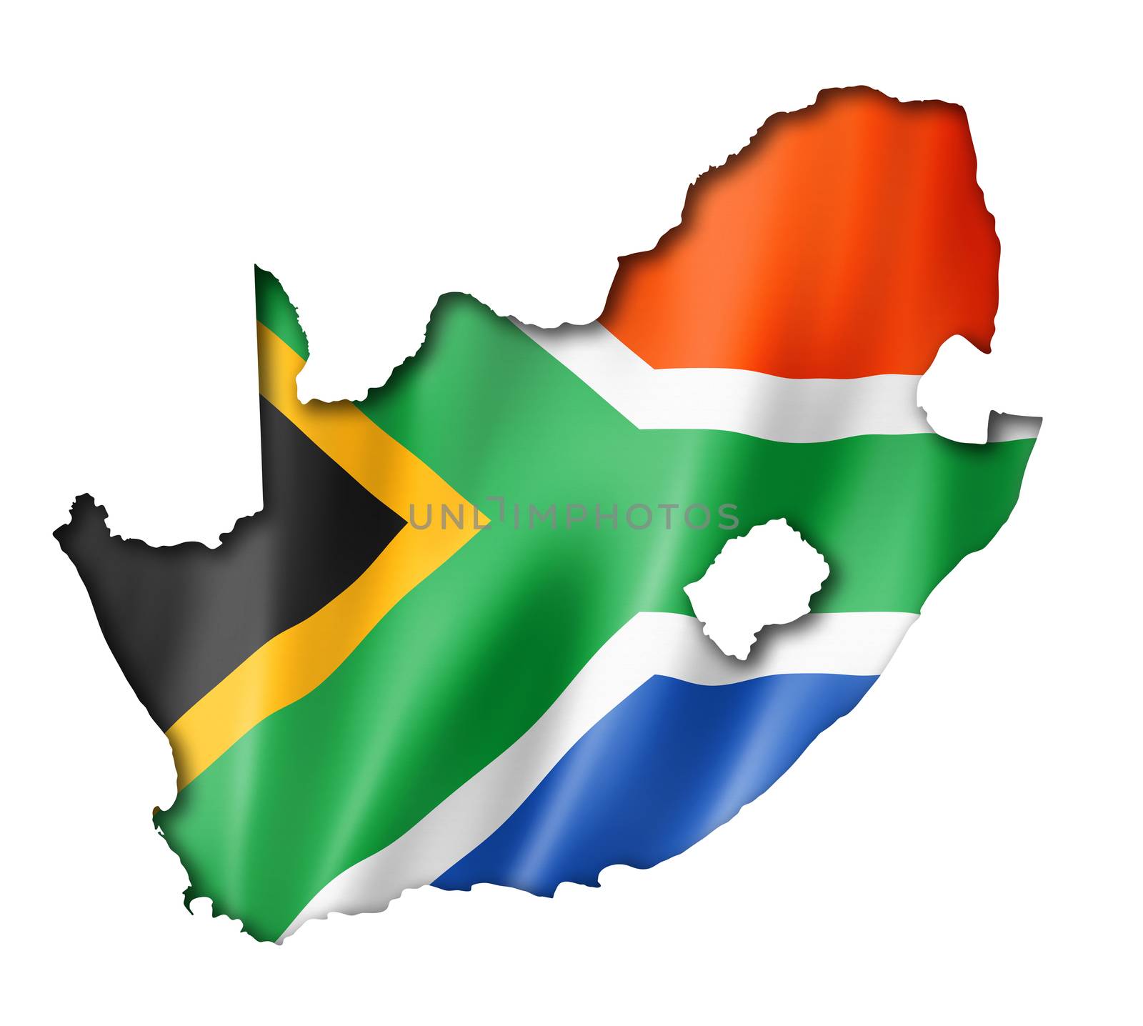 South Africa flag map, three dimensional render, isolated on white