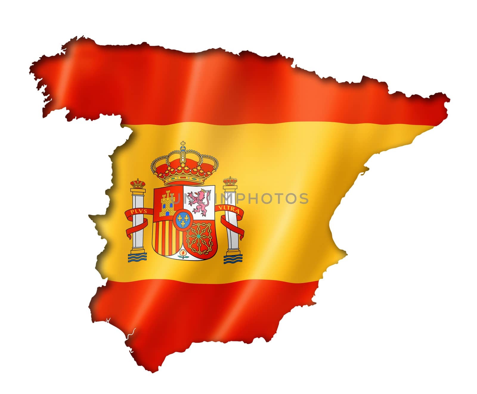 Spain flag map, three dimensional render, isolated on white