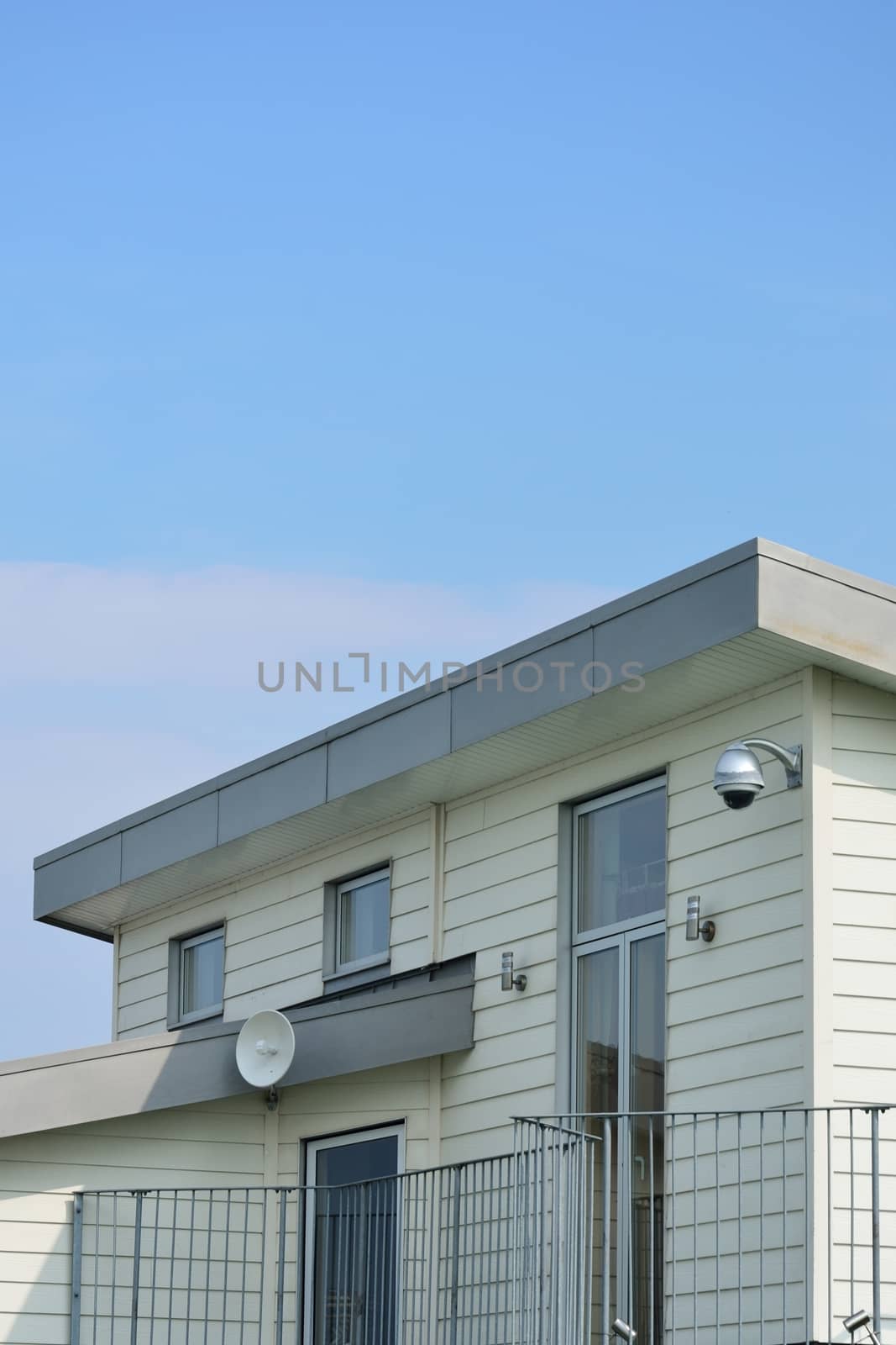 White modern coastal house in close-up