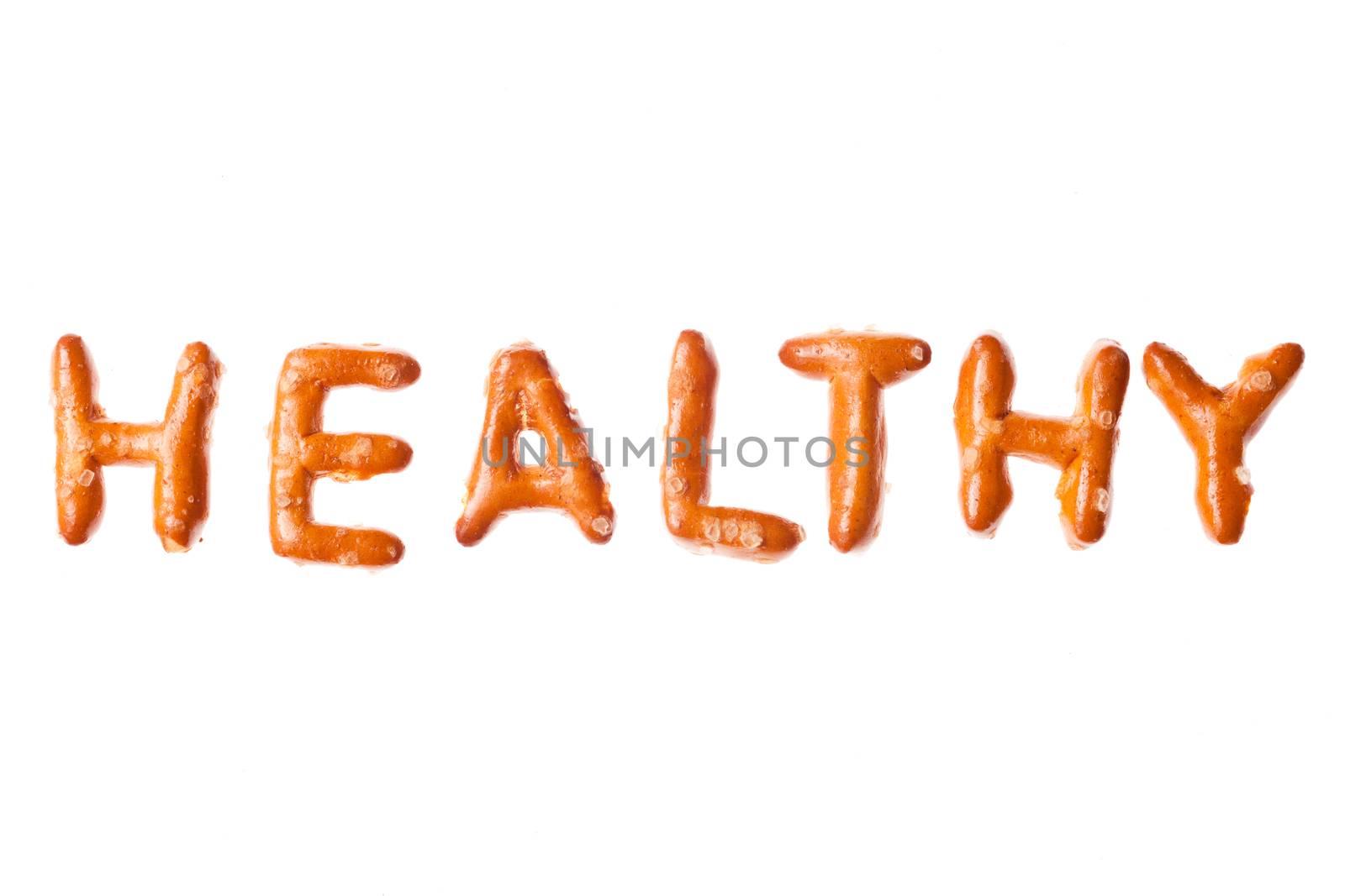 Alphabet pretzel written word HEALTHY isolated by PiLens