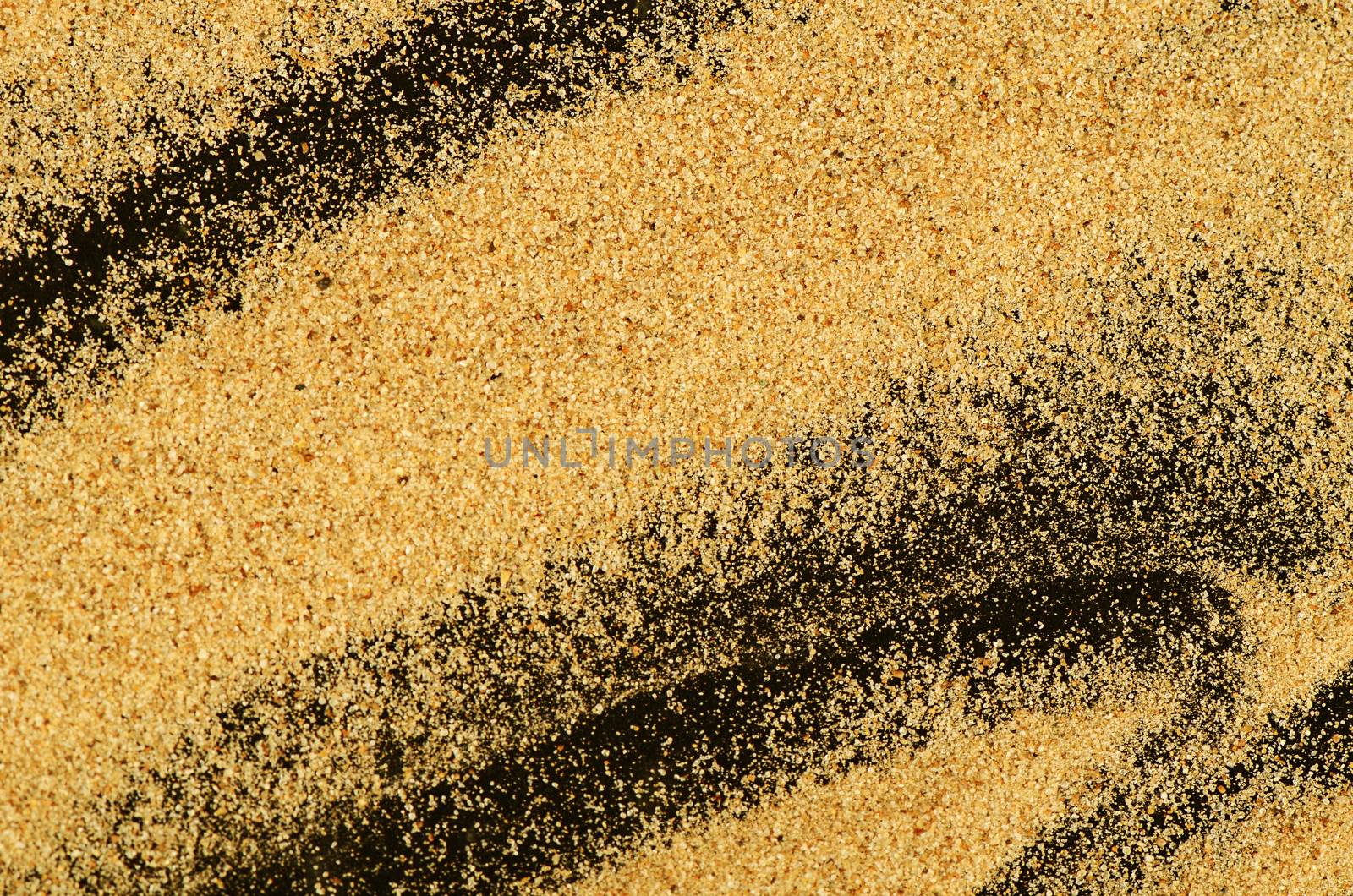 The sand on the black background close-up