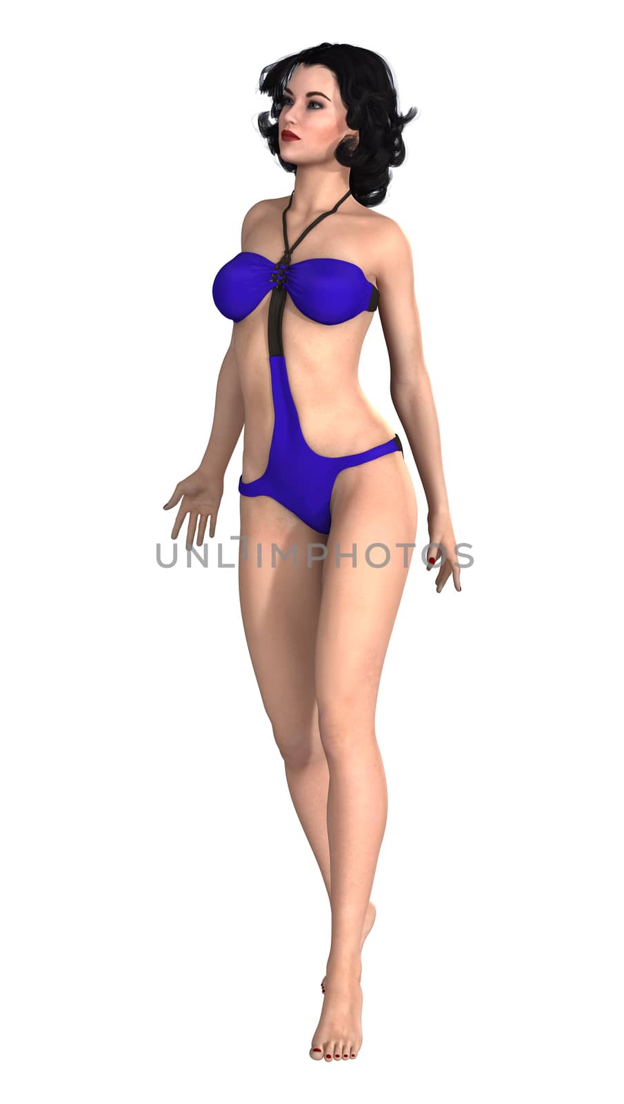 3D digital render of a beautiful pin up girl isolated on white background