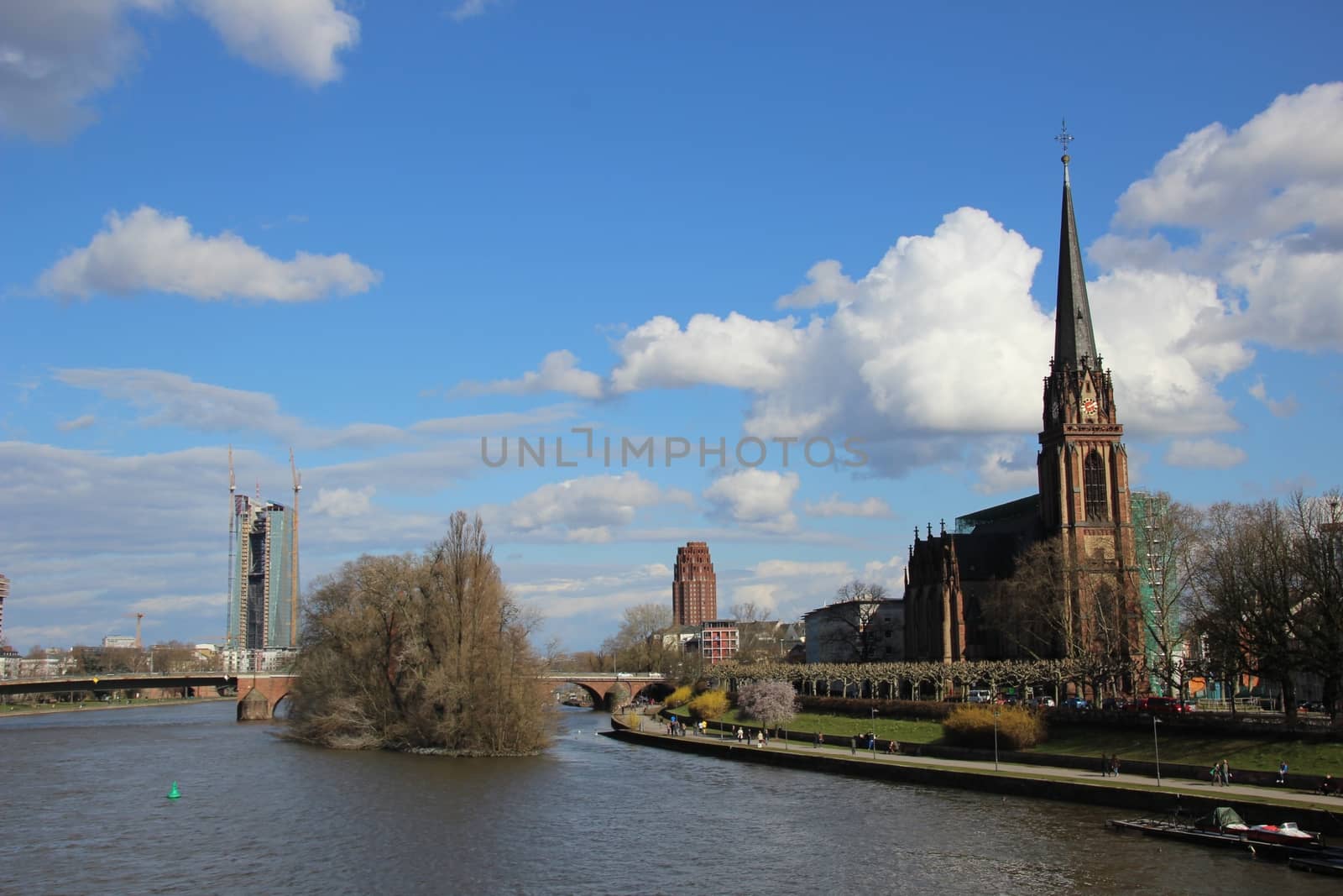 Looking down the Main River in Frankfurt, Germany