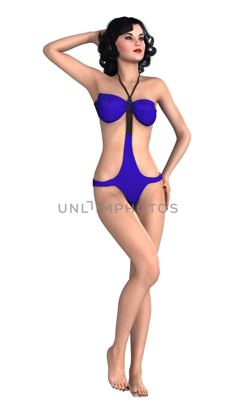 3D digital render of a beautiful pin up girl isolated on white background