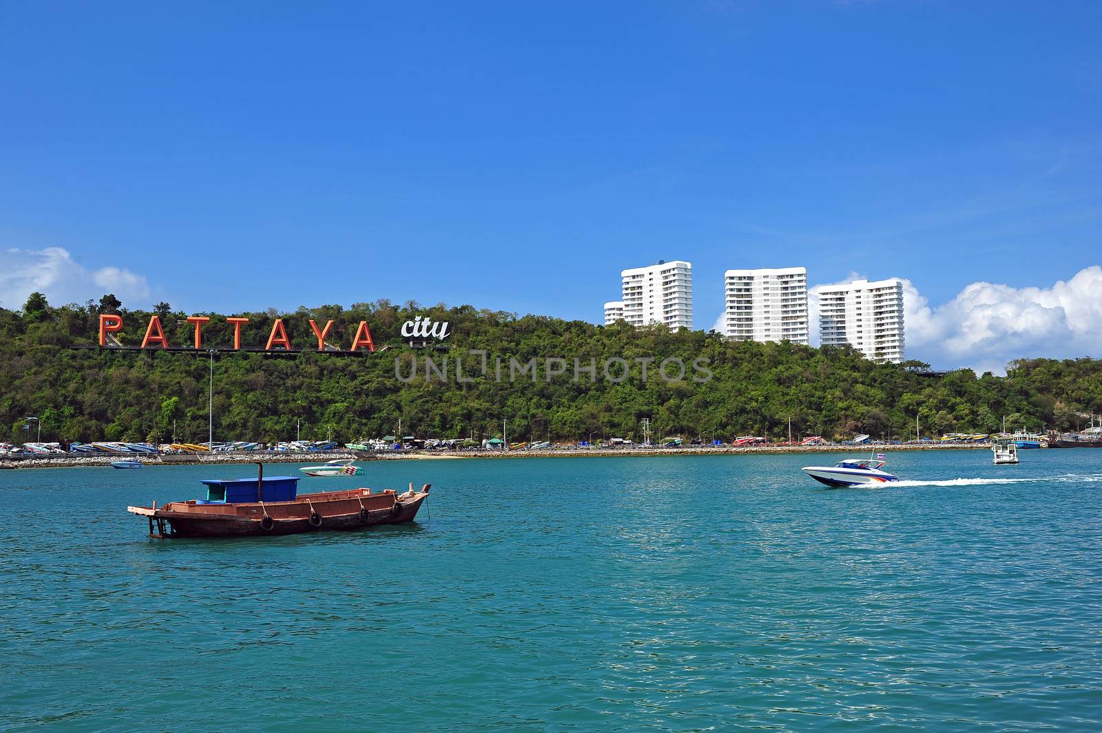 Seascape in blue sky day at Pattaya, Thailand by think4photop