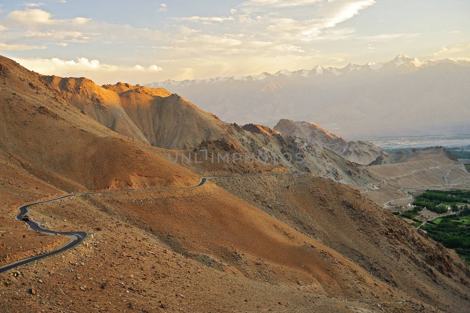 Beautiful scenic view of Leh valley, Ladakh range, Jammu & Kashmir, Northern India