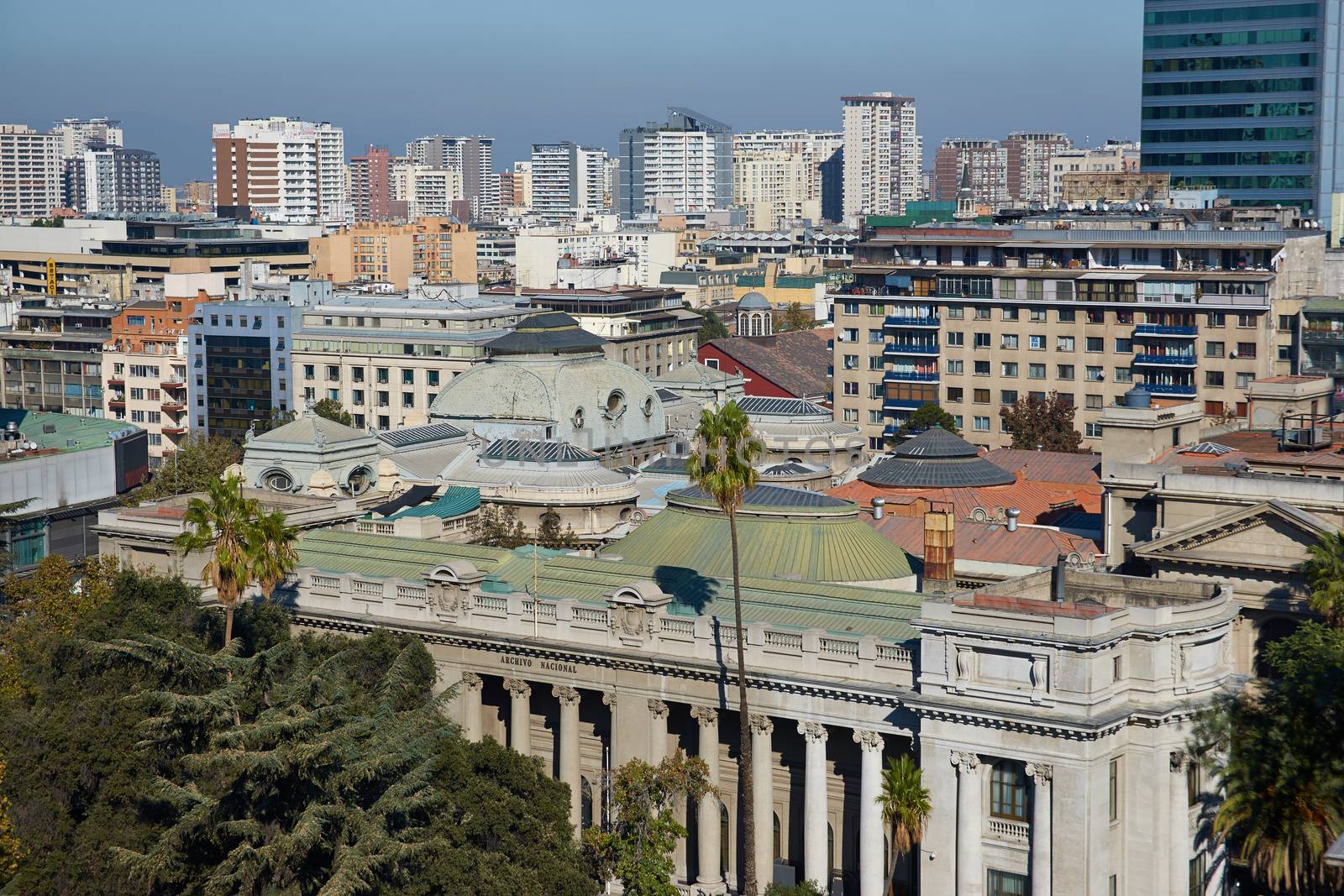 Classical style building that is the National Library in Santiago, Chile