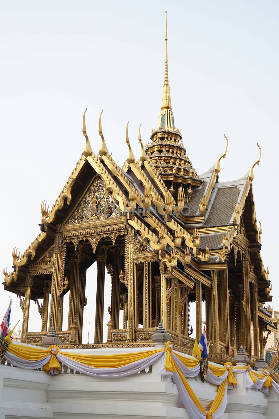 Aporn Pimok Hall in The Grand Palace Bangkok Thailand. Decorated with gold and beautiful patterns.