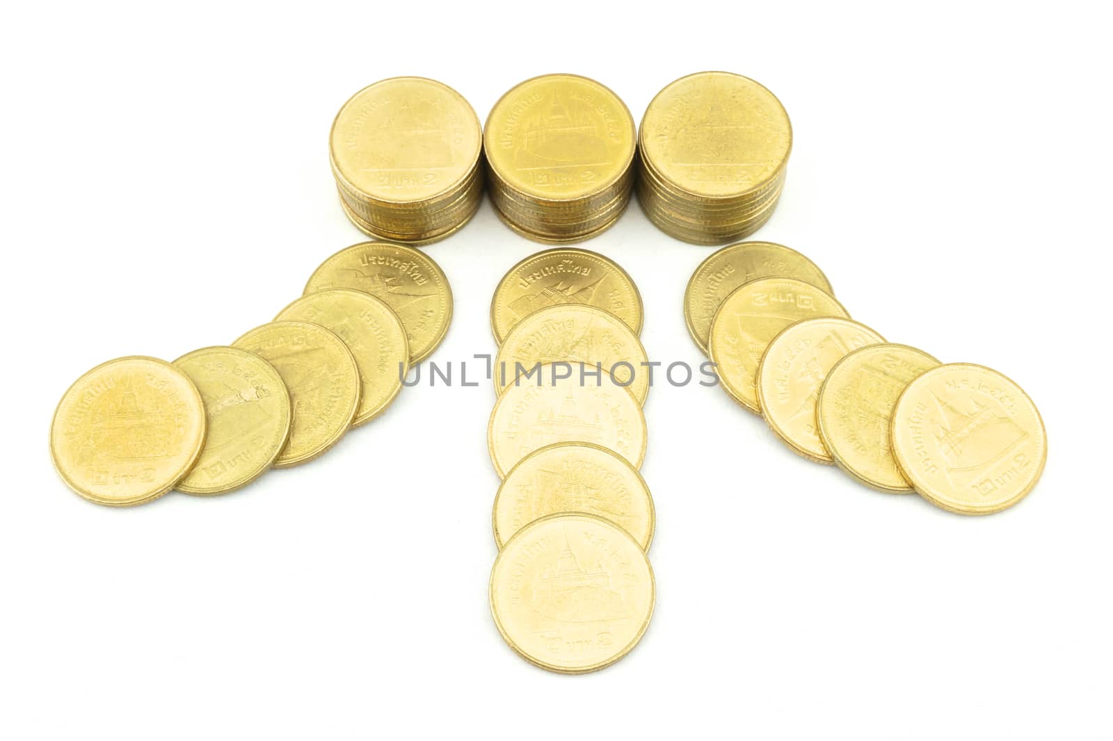 Gold coin heading to pile of money by eaglesky