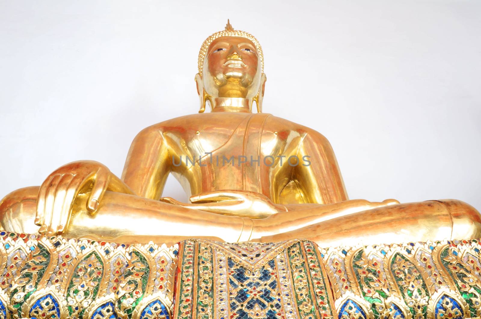 Front of the golden Buddha meditation pagoda, located in Wat Pho, Thailand.