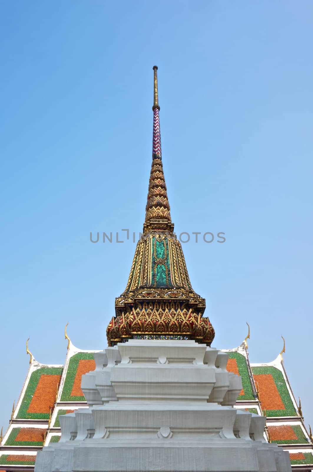 Gold Pagoda in Temple of the Emerald Buddha on white base.