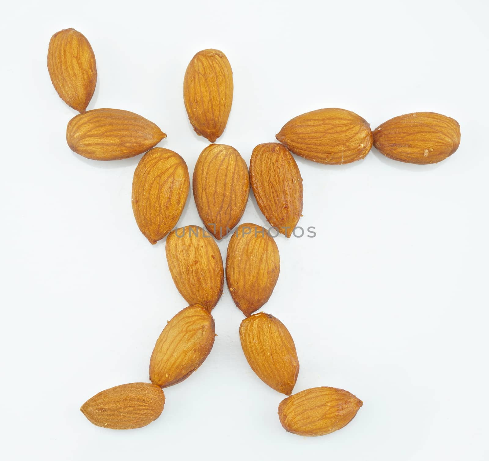 Crispy almond baked show hand signal to go to the next isolated placed on white background.