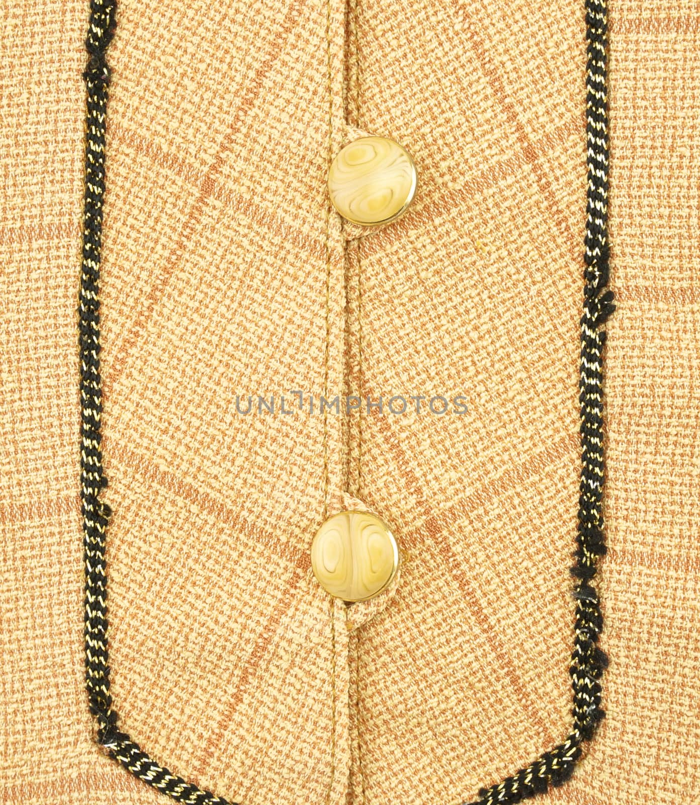 Close up of button and background of brown shirt textile pattern texture