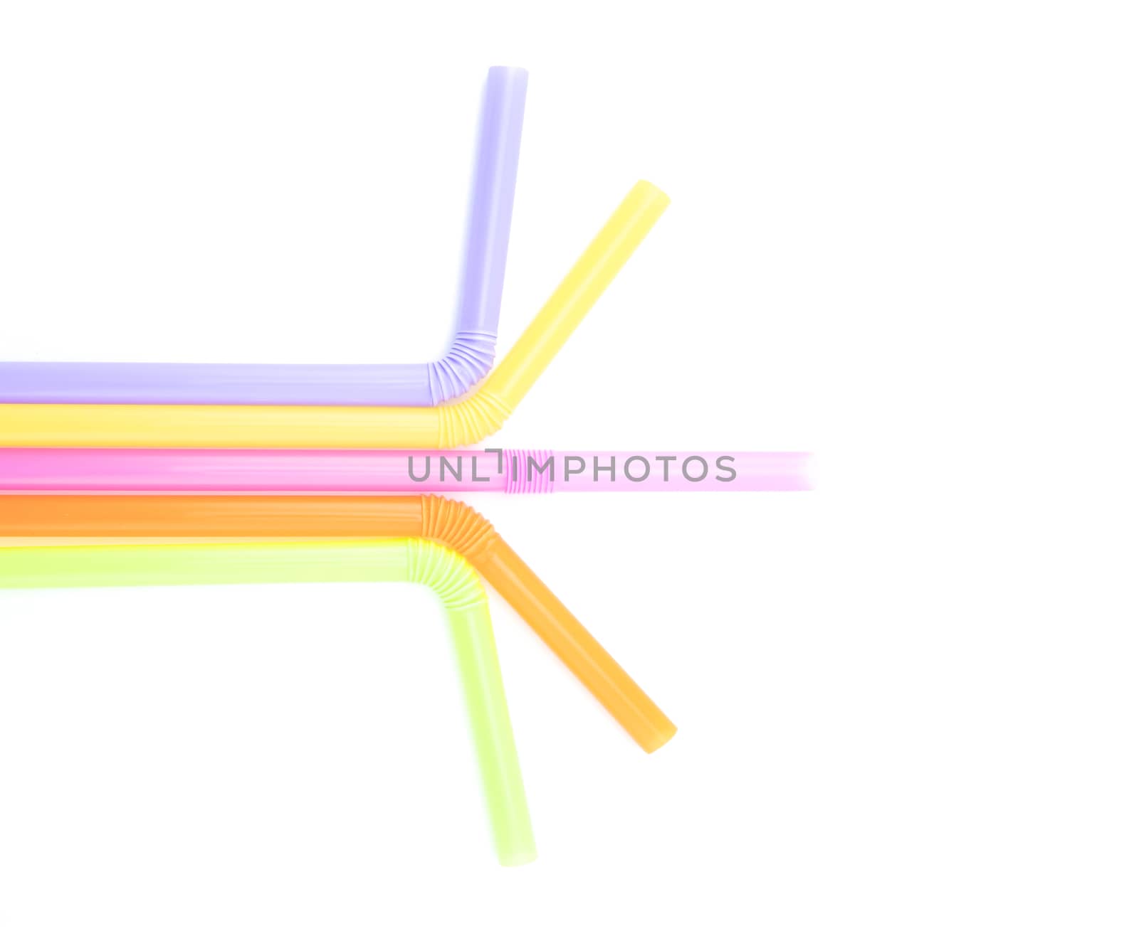 Straw purple, yellow, pink, orange and green Put on a white background.