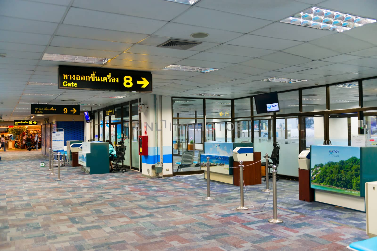 PHUKET, THAILAND - 21 NOV 2013: Domestic departure terminal waiting hall with gates in Phuket international airport