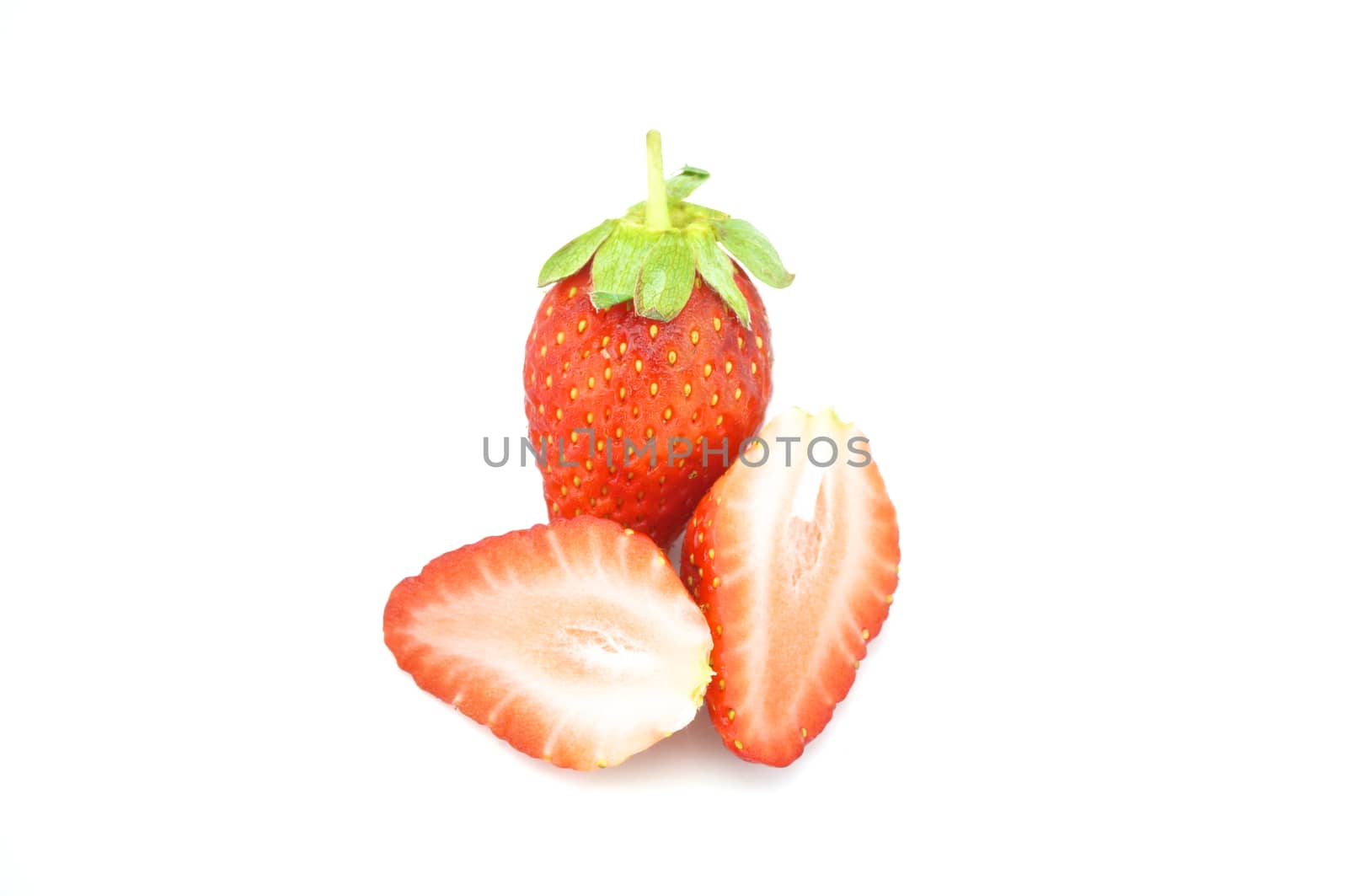 Cold red strawberry and chip strawberry isolated with white background.