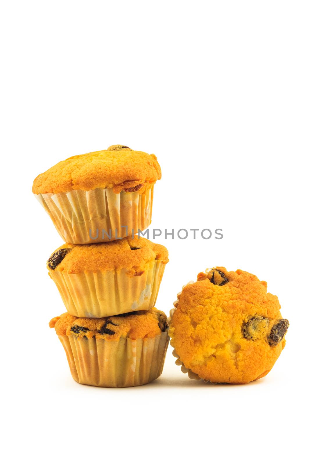 Stack of cup cake on white background
