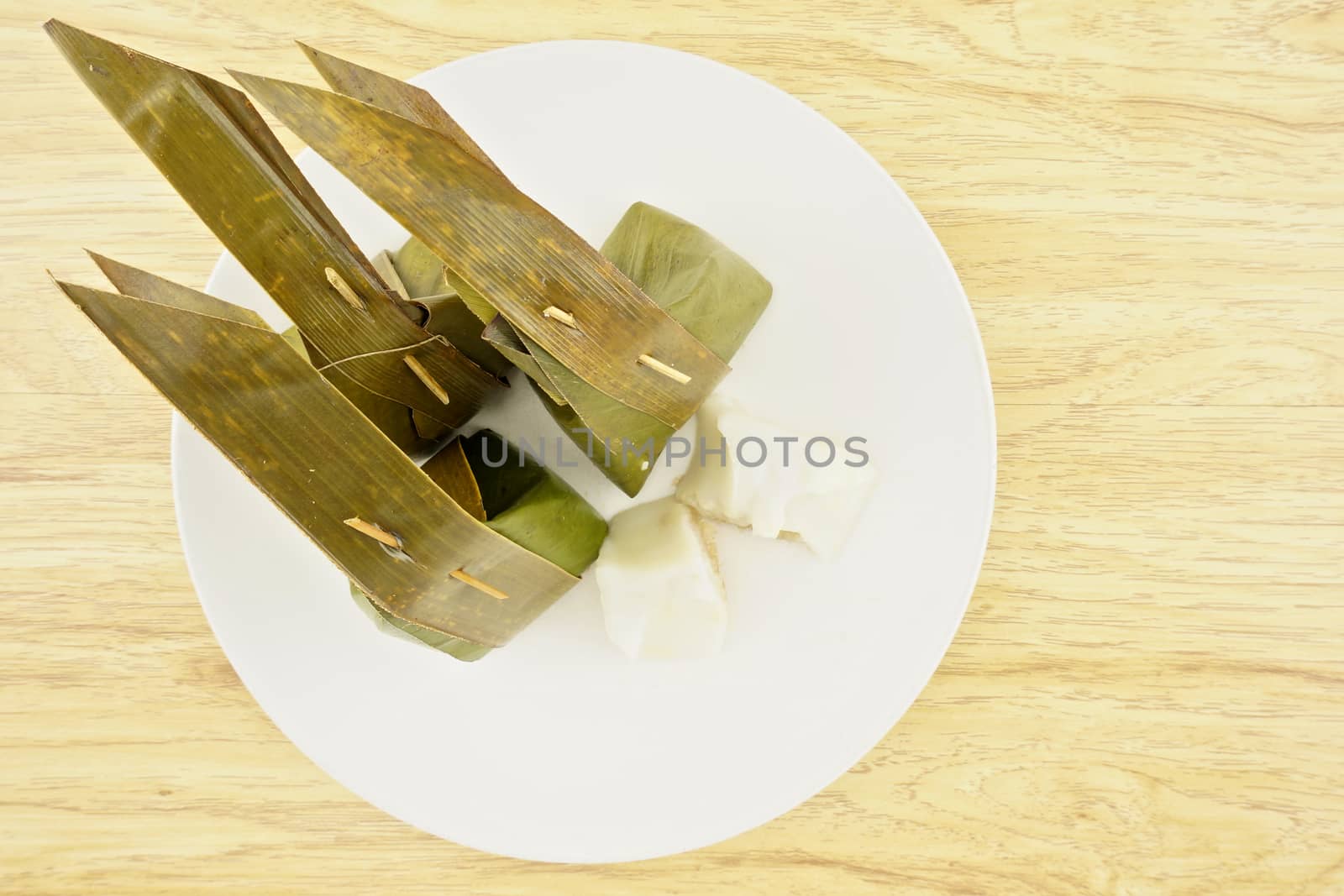 Steamed rice dough with sweet coconut stuffing Thai dessert by eaglesky