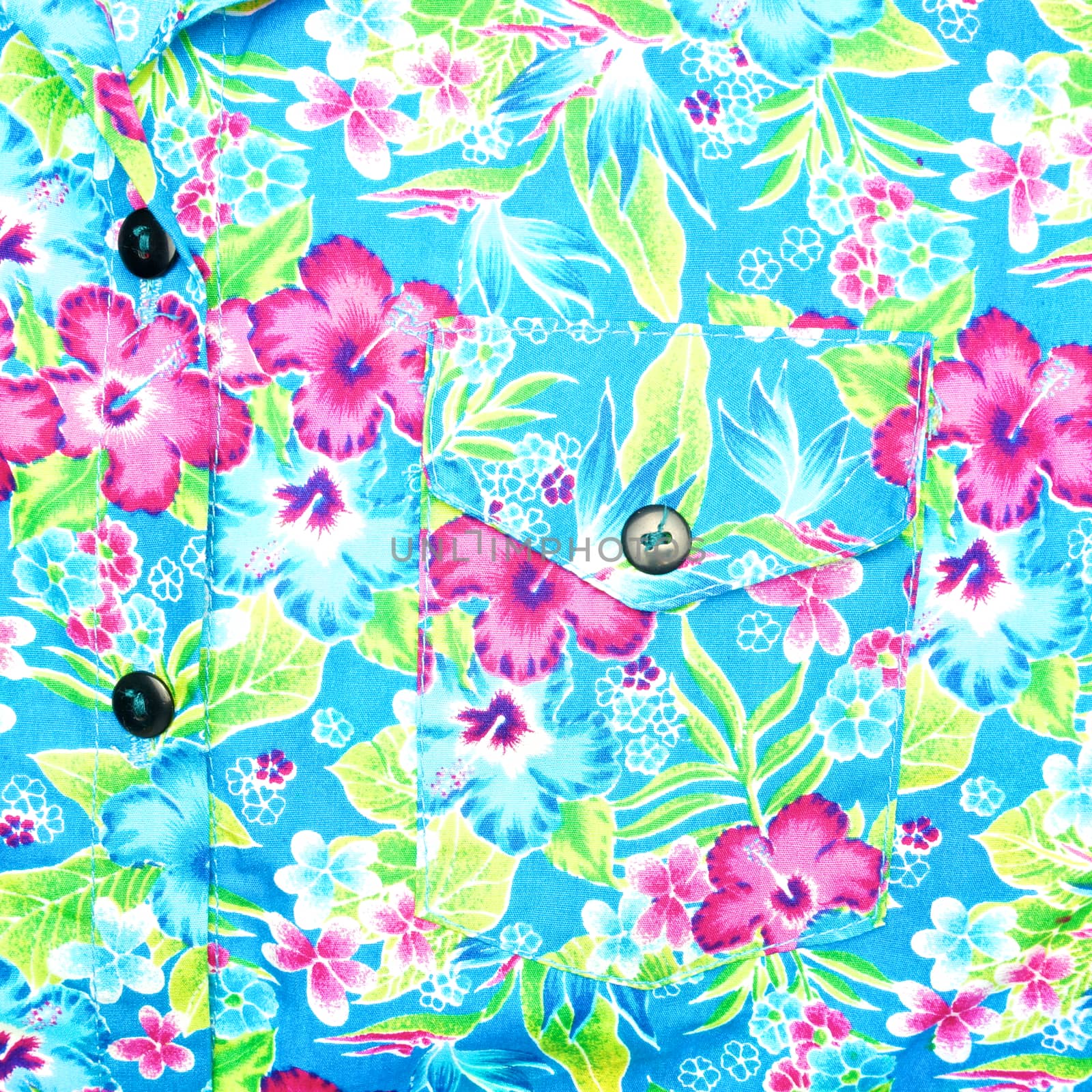 Background of left pocket on blue shirt flower pattern by eaglesky