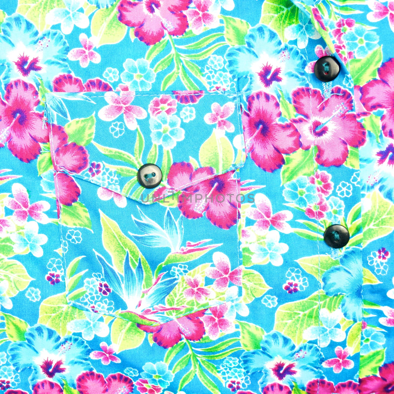 Background of right pocket on blue shirt flower pattern by eaglesky