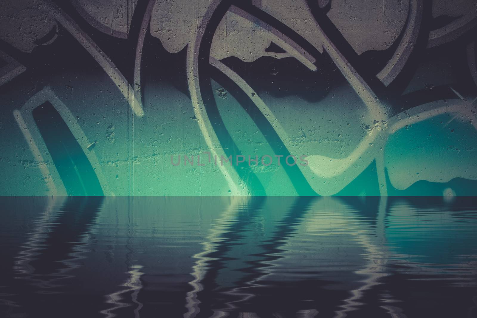 Abstract colorful graffiti reflection in the water, artistic chr by FernandoCortes