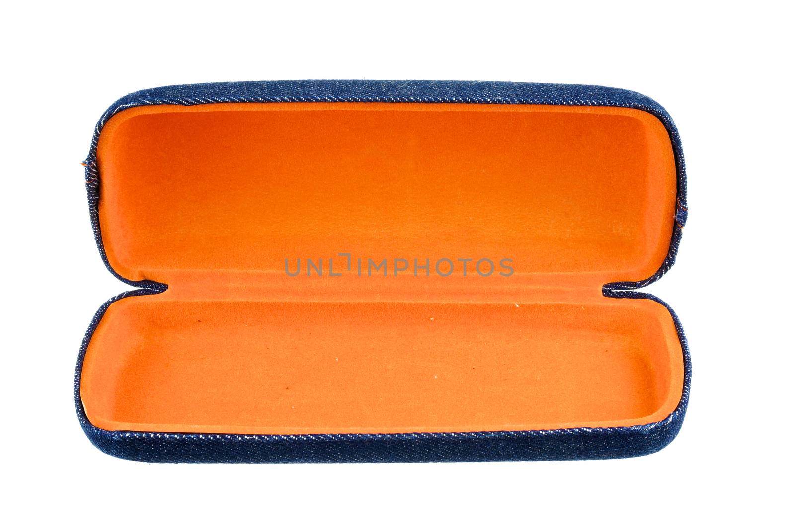 Blue and orange box for glasses isolated with white background.