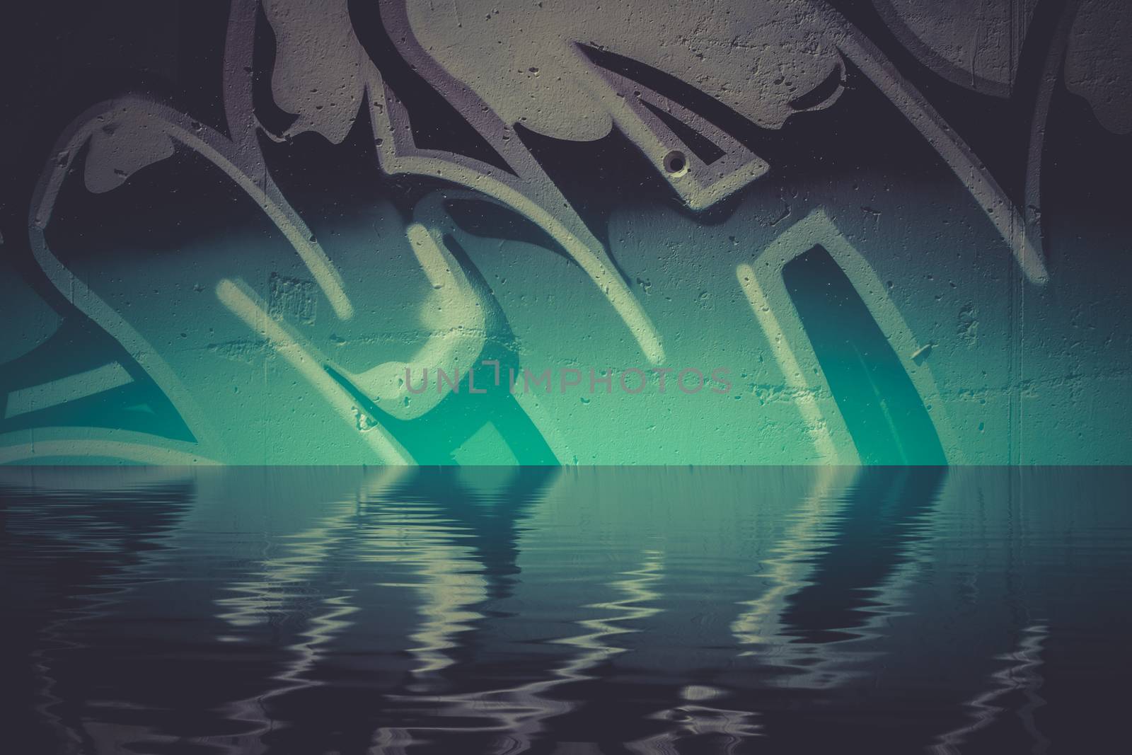 Graffiti reflection in the water, artistic chrome letters by FernandoCortes