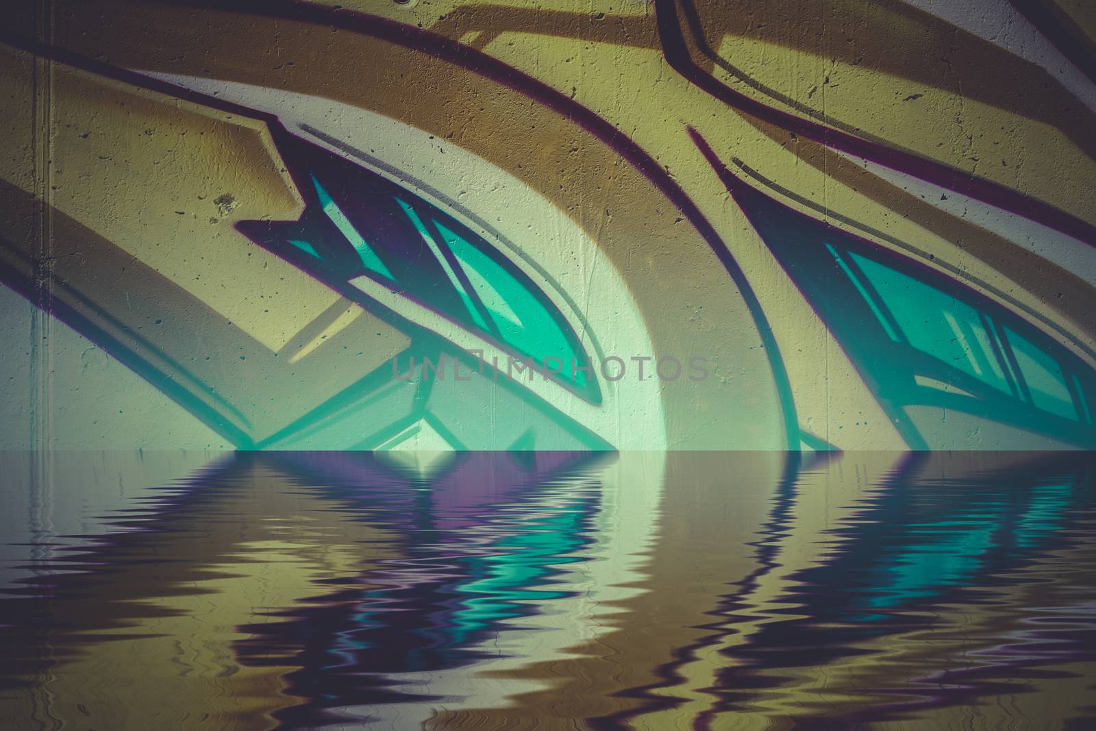 Abstract colorful graffiti reflection in the water by FernandoCortes