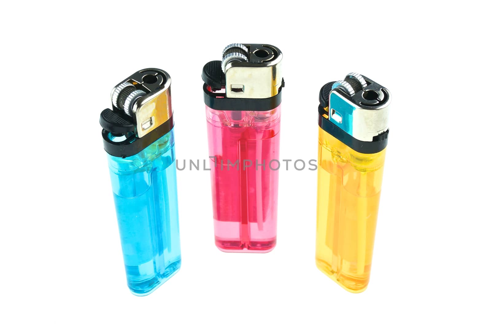 Blue red yellow plastic lighter isolated by eaglesky