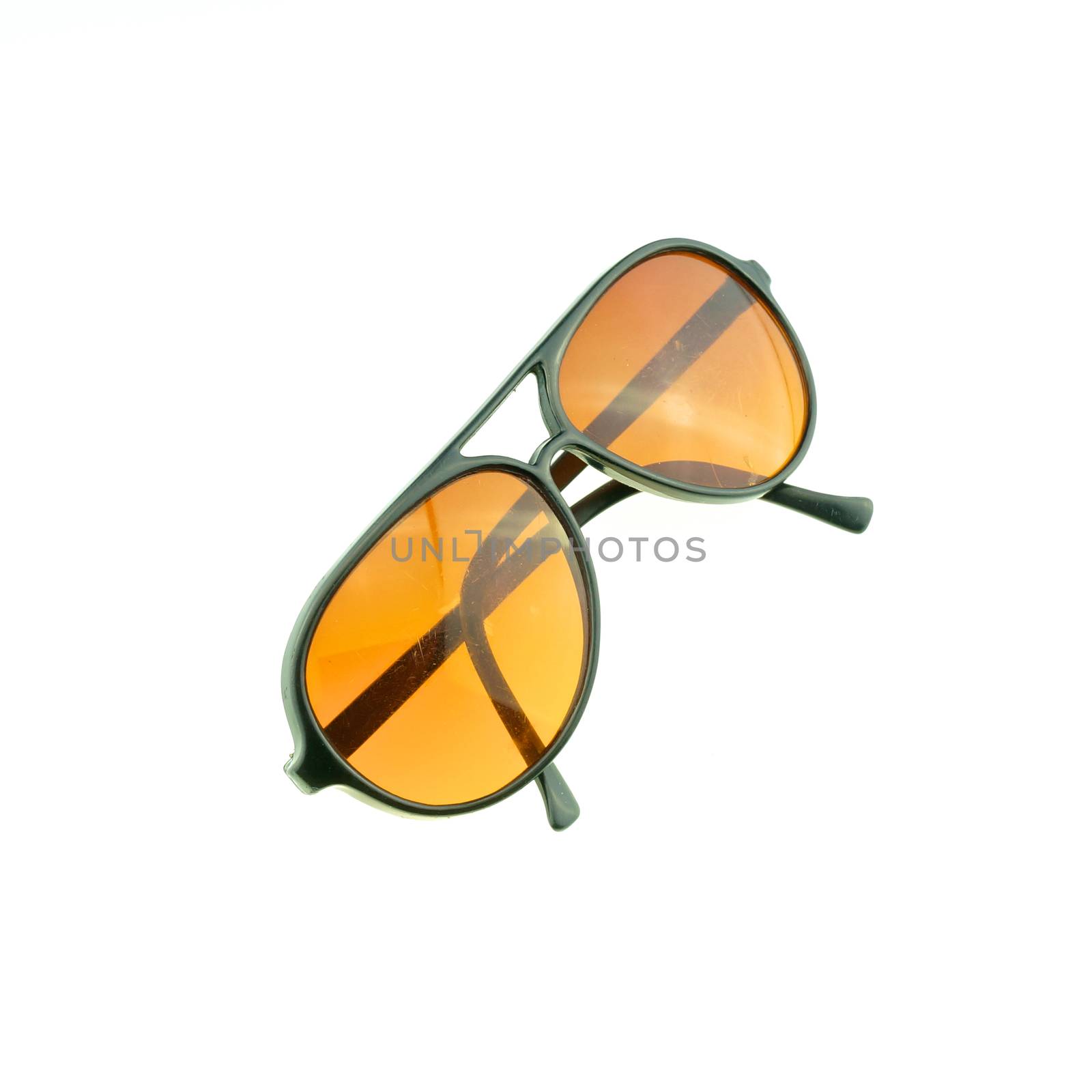 Black sunglasses for protection sun ray fold isolated with white background.