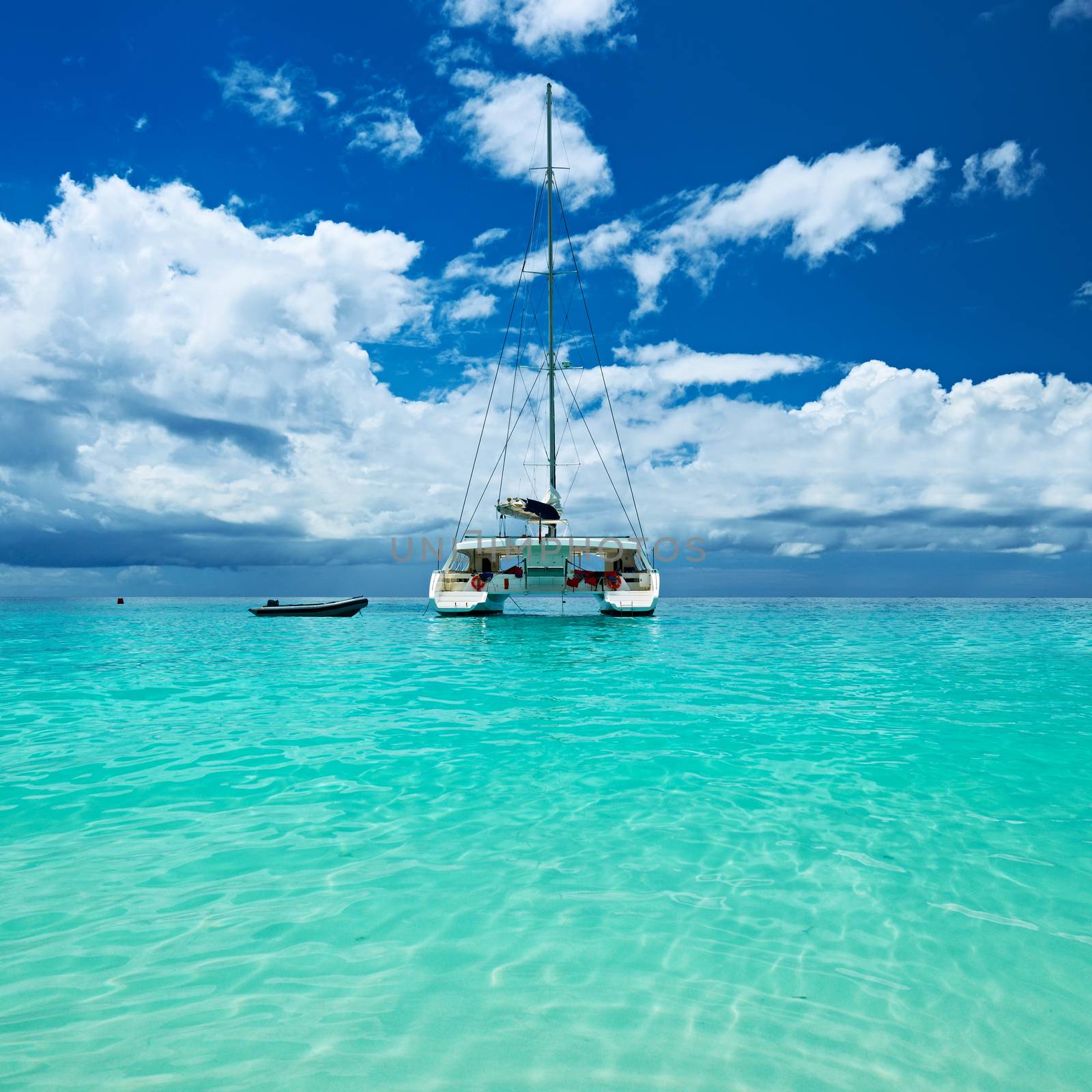 Beautiful beach with boat at Seychelles by haveseen