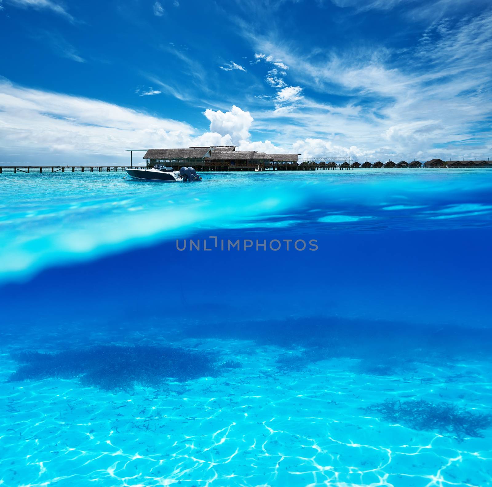 Beach with white sand bottom underwater view by haveseen